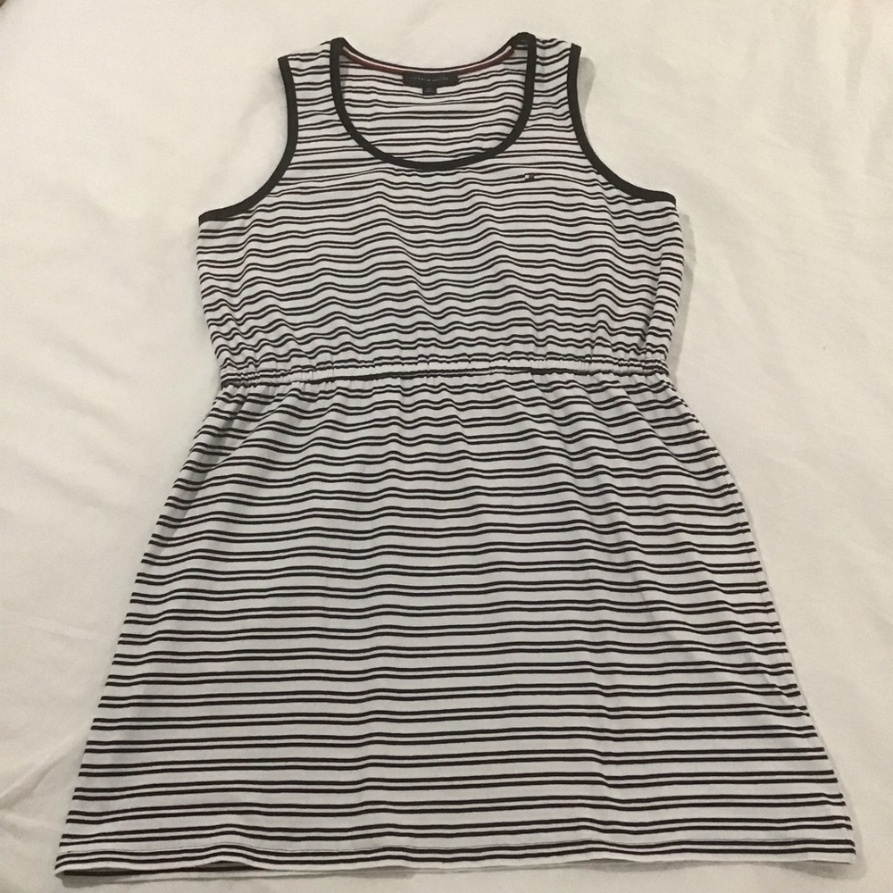Tommy Hilfiger Navy Blue & White Striped Sleeveless Dress w/Elastic Waist, Sz L